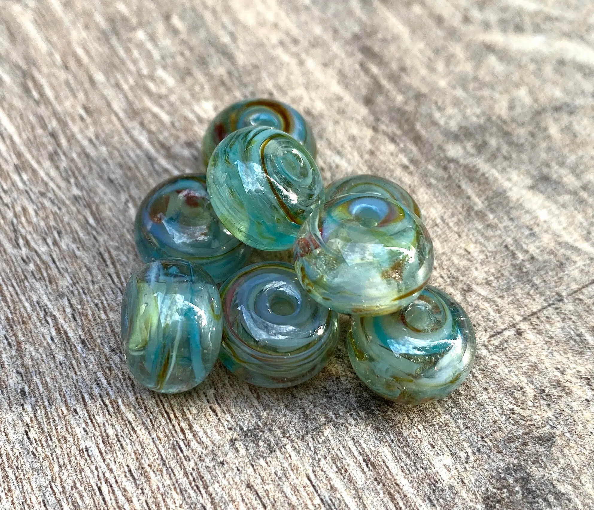 10 Shimmering Aqua Gold Lampwork Beads Set SRA