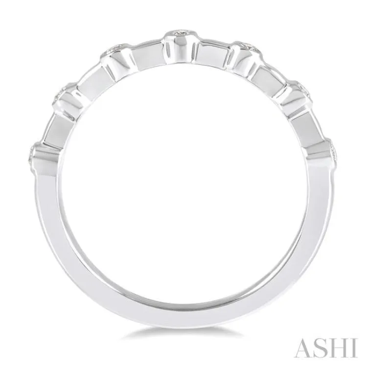 1/10 ctw Bezel Set Round Cut Diamond Stackable Wedding Band in 14K White Gold