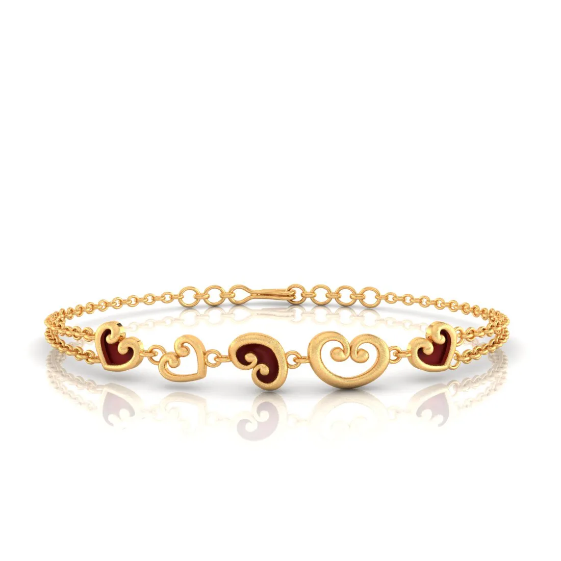 14k  Filled Multiple Maroon Hearts Gold   Bracelet