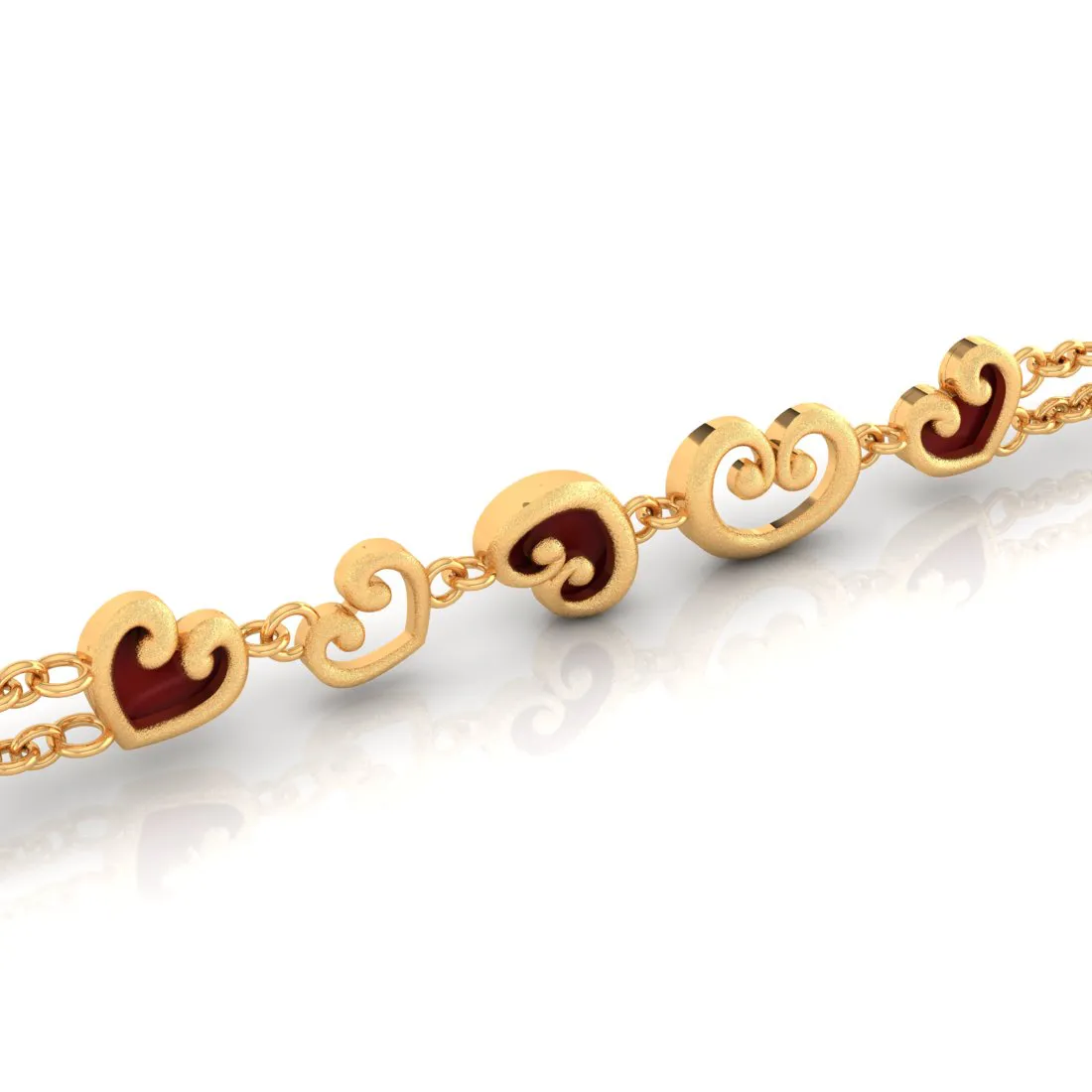 14k  Filled Multiple Maroon Hearts Gold   Bracelet