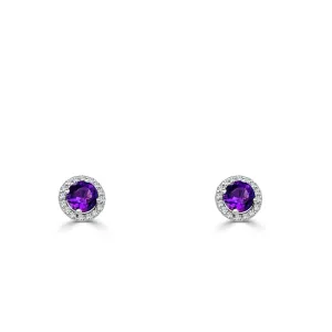 14k Gold 5mm Amethyst & Diamond Stud Earrings