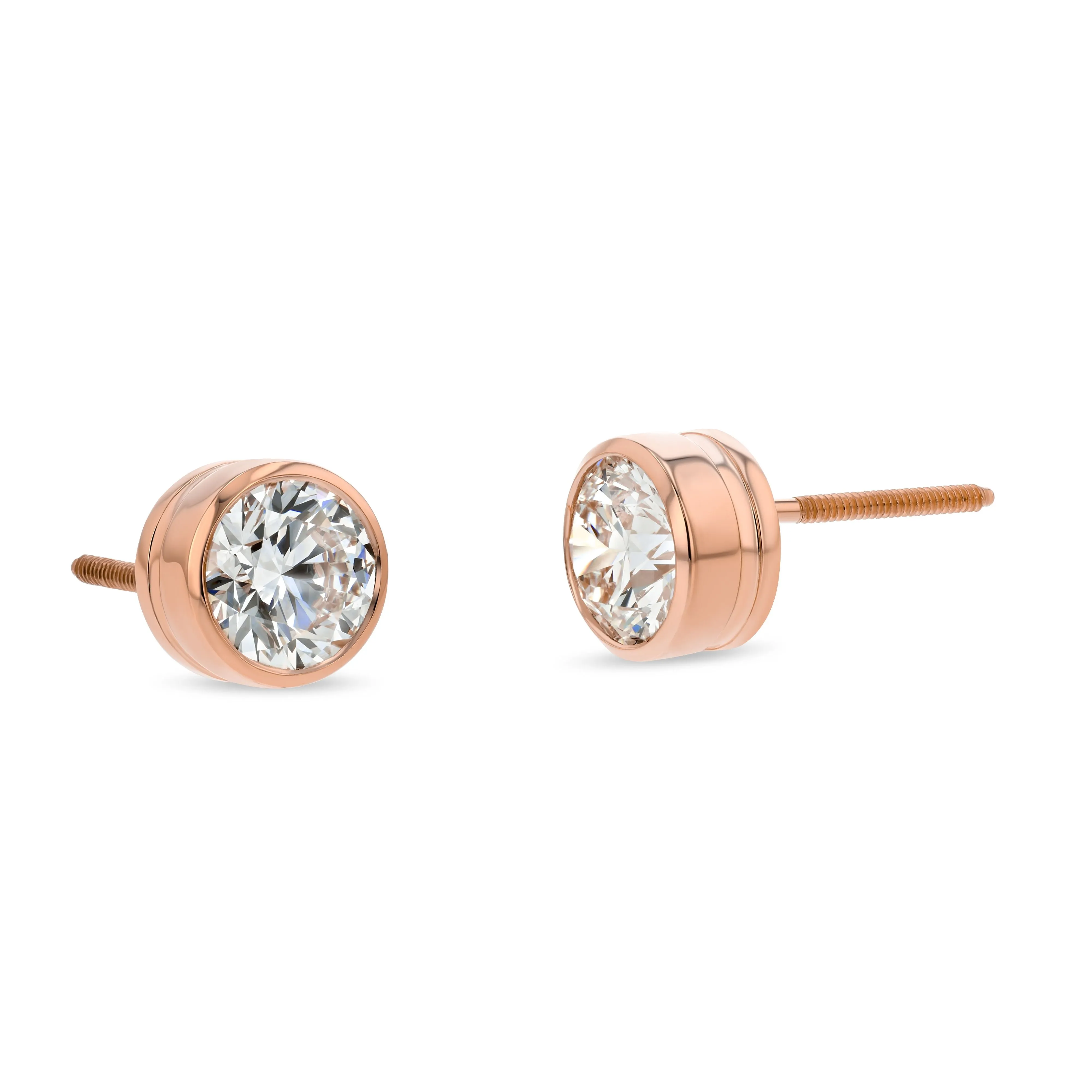 14k Rose Gold Bezel Set Round Brilliant Diamond Stud Earrings (0.75 Ct. T.w., Si1-si2 Clarity, J-k Color)