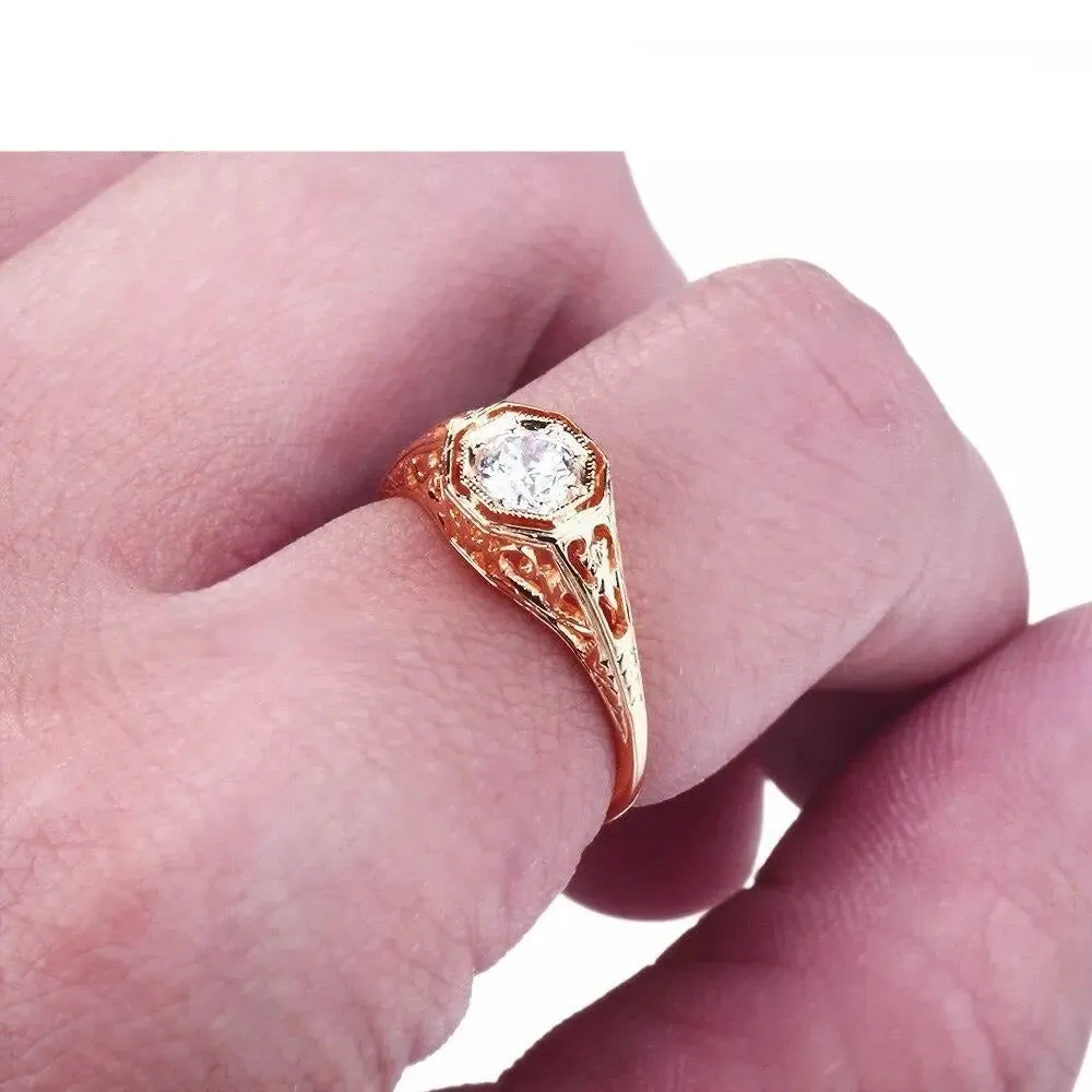 14k Rose Gold Vintage / Unique Moissanite Ring 0.4ct