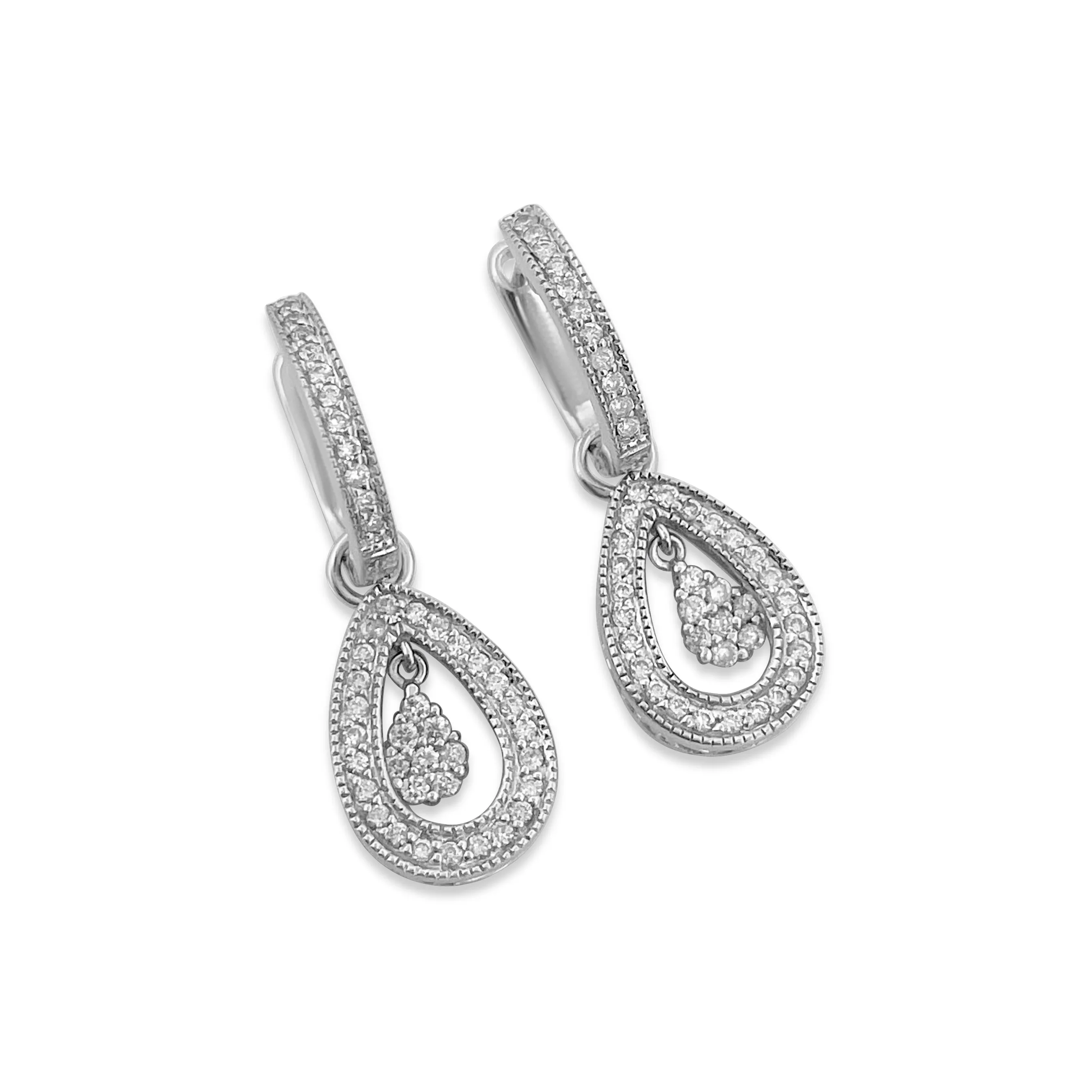 14k White Gold Diamond Dangle Earrings