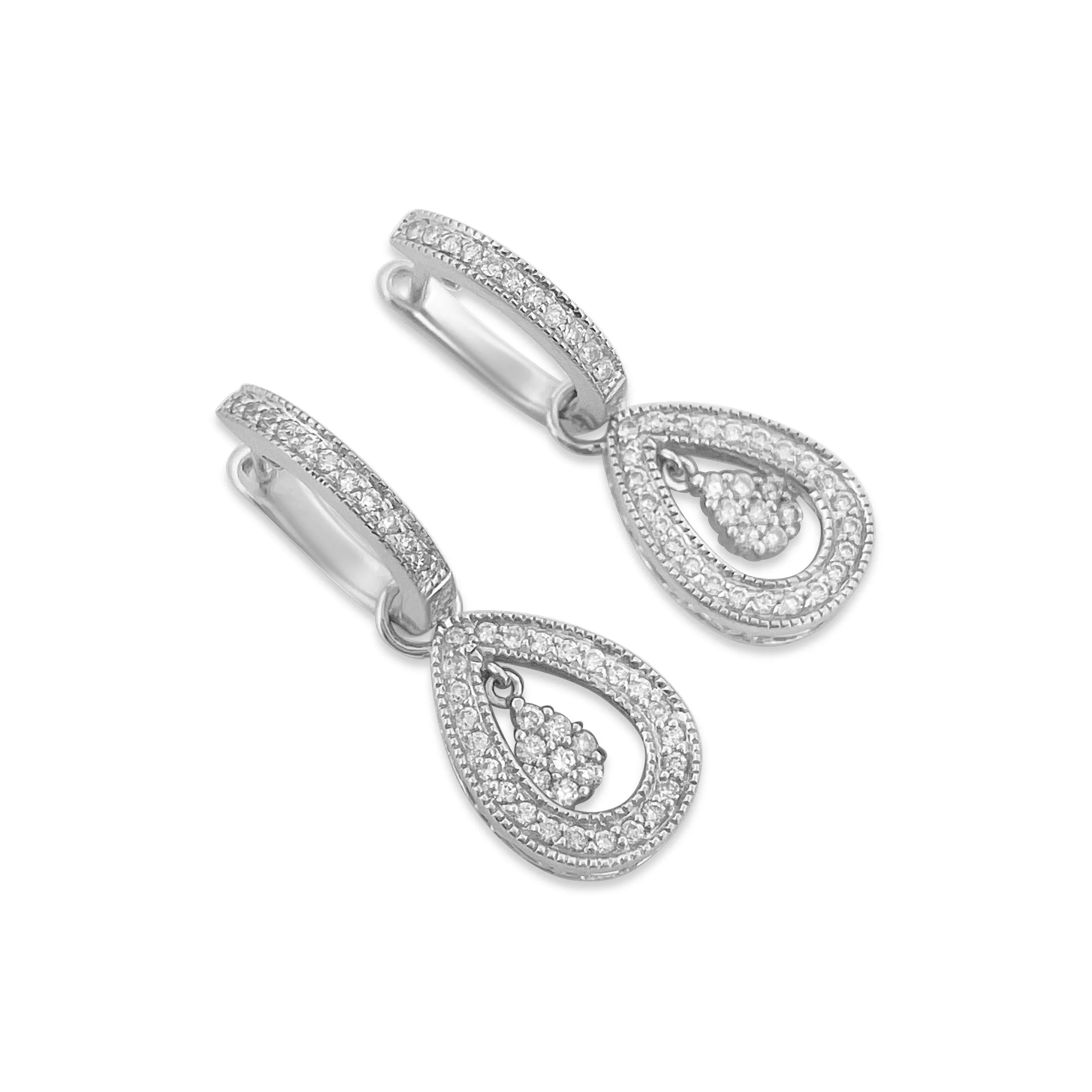 14k White Gold Diamond Dangle Earrings