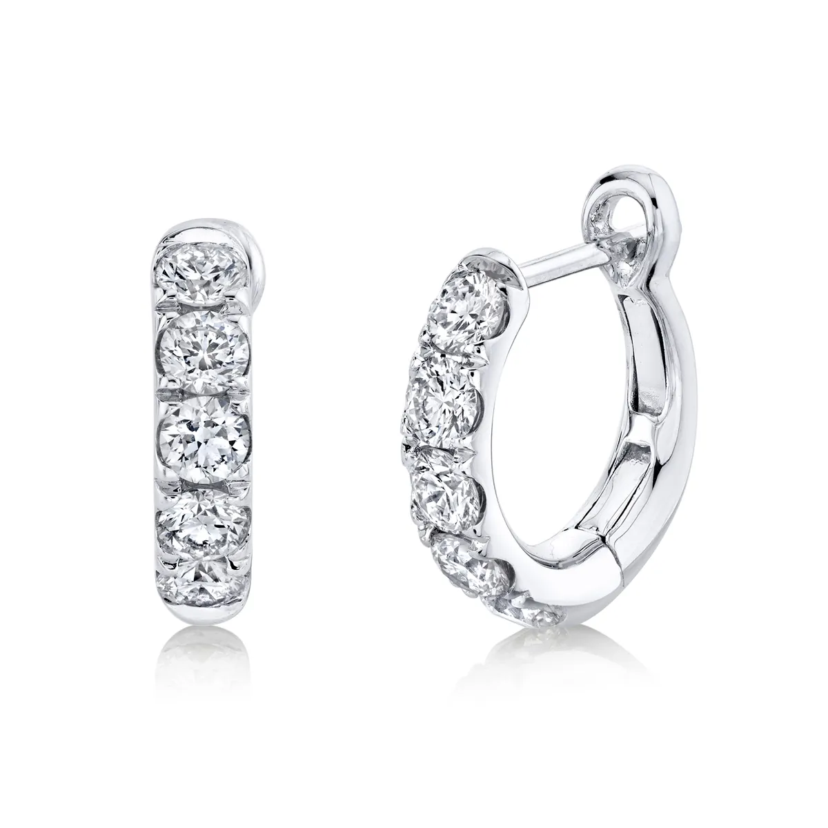 14K White Gold Diamond Huggie Earrings