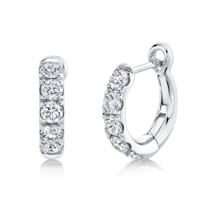 14K White Gold Diamond Huggie Earrings