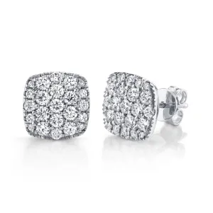 14K White Gold Pave Diamond Cushion Stud Earrings