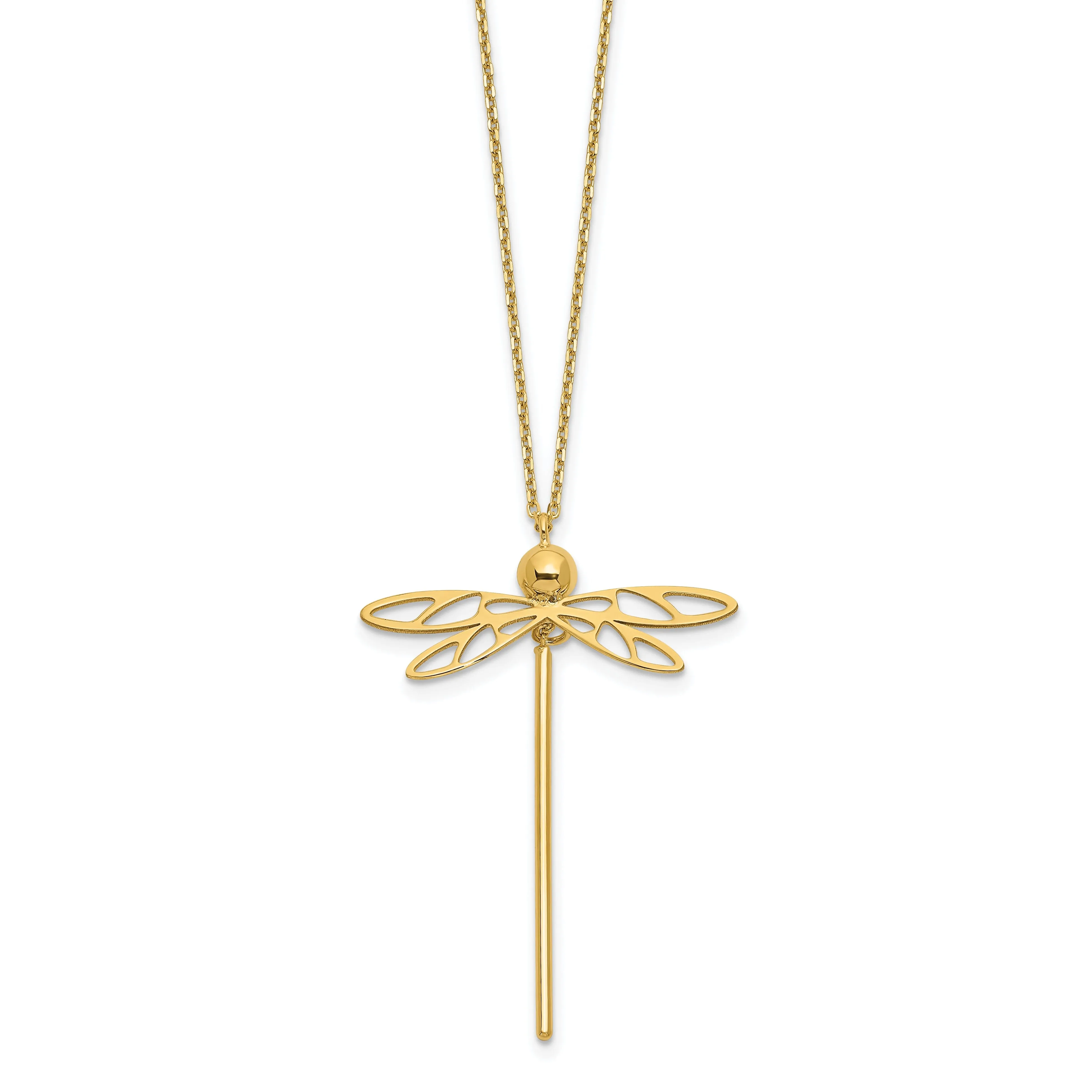 14k Yellow Gold Polished Dragonfly Necklace