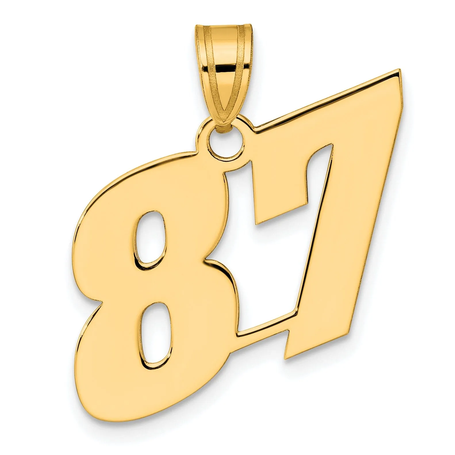 14k Yellow Gold Polished Finish Block Script Design Number 87 Charm Pendant