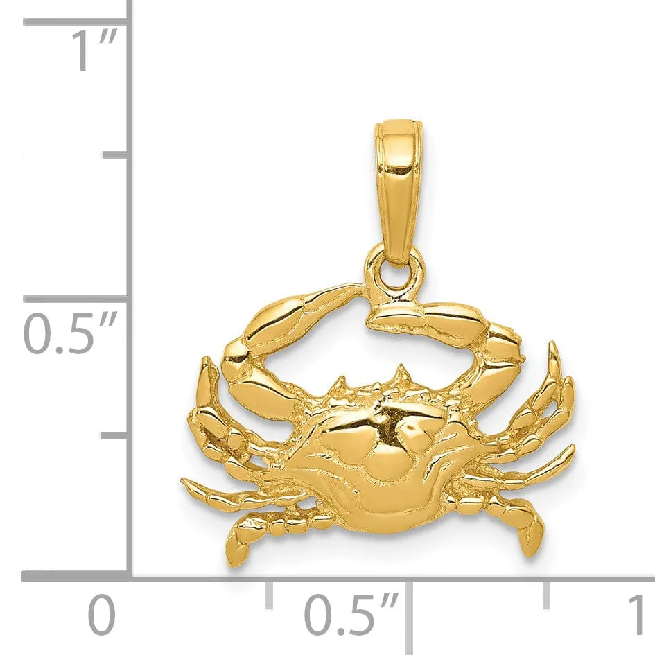 14k Yellow Gold Polished Finish Solid Blue Claw Crab Charm Pendant