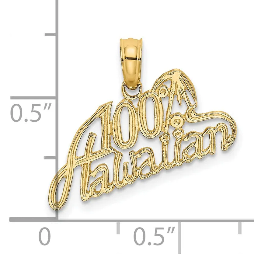 14K Yellow Gold Polished Textured Finish 100% HAWAIIAN Banner Charm Pendant