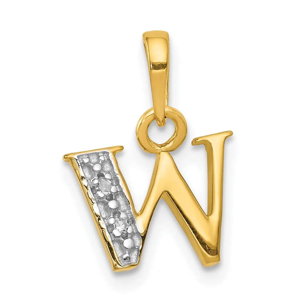 14K Yellow Gold Small 0.01CT Diamond Letter W Initial Block Pendant