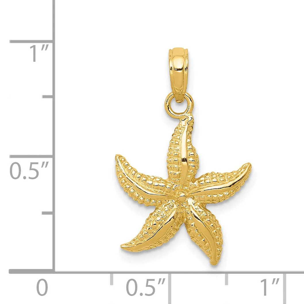 14K Yellow Gold Solid Polished Texture Finish Beaded Design Starfish Charm Pendant