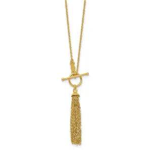 14K Yellow Gold Solid Tassel Toggle Pendant Design with 18-inch Cable Chain Trendy Necklace Set