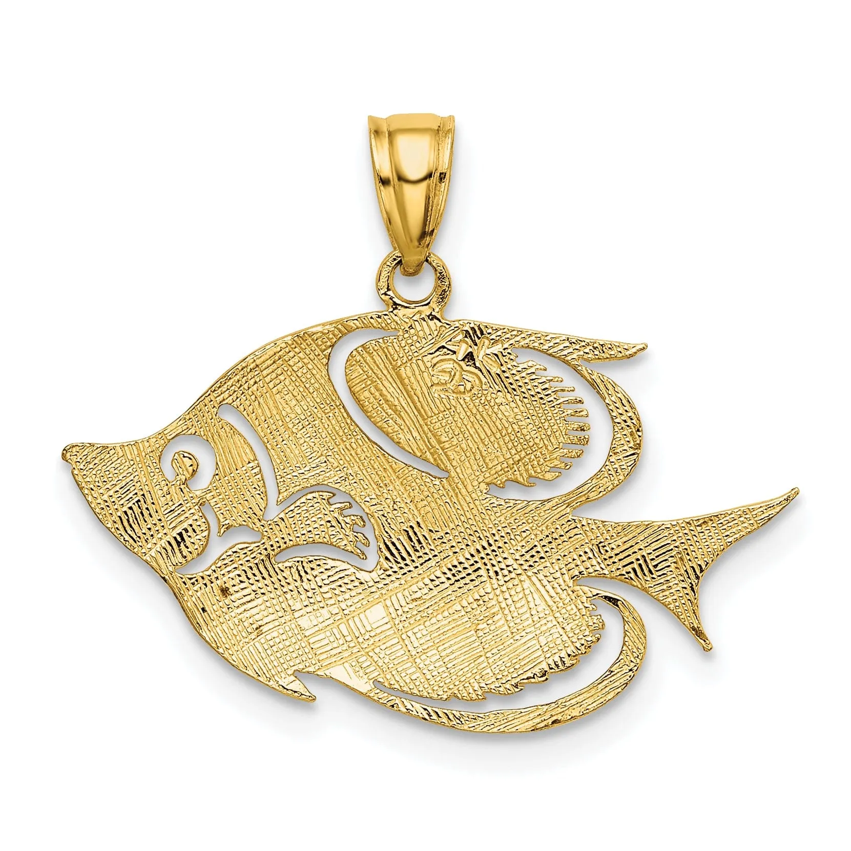 14K Yellow Gold Textured Polished Finish Fish 2-Dimensional Design Charm Pendant