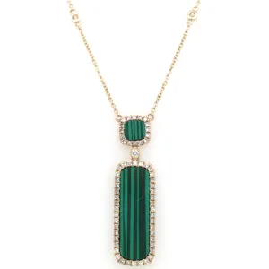 14K Yellow Malachite and Natural Diamond 18 inch Necklace