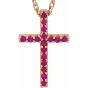 14K Yellow Natural Amethyst Petite Cross 16" Necklace