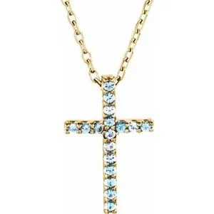 14K Yellow Natural Amethyst Petite Cross 16" Necklace