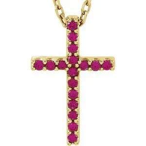 14K Yellow Natural Amethyst Petite Cross 16" Necklace