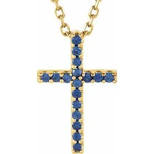 14K Yellow Natural Amethyst Petite Cross 16" Necklace