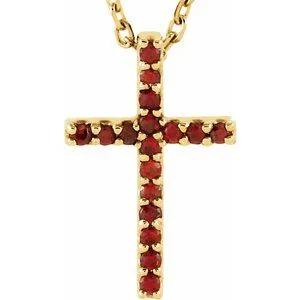 14K Yellow Natural Amethyst Petite Cross 16" Necklace