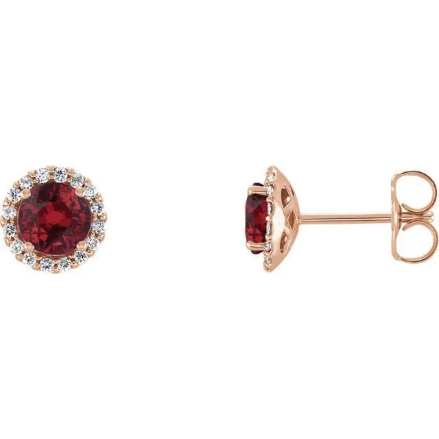 14KT GOLD 1.32 CTW RUBY & 0.12 CTW DIAMOND HALO EARRINGS