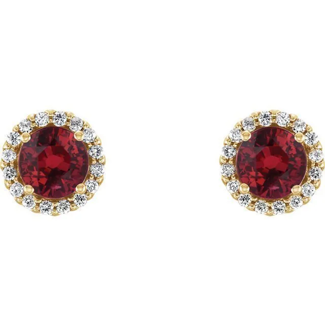 14KT GOLD 1.32 CTW RUBY & 0.12 CTW DIAMOND HALO EARRINGS