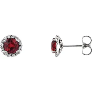 14KT GOLD 1.32 CTW RUBY & 0.12 CTW DIAMOND HALO EARRINGS