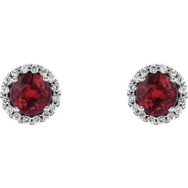 14KT GOLD 1.32 CTW RUBY & 0.12 CTW DIAMOND HALO EARRINGS