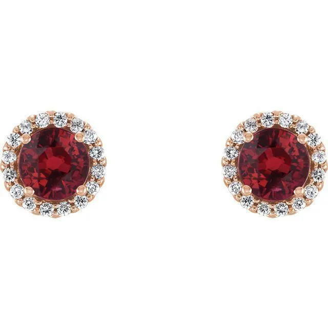 14KT GOLD 1.32 CTW RUBY & 0.12 CTW DIAMOND HALO EARRINGS