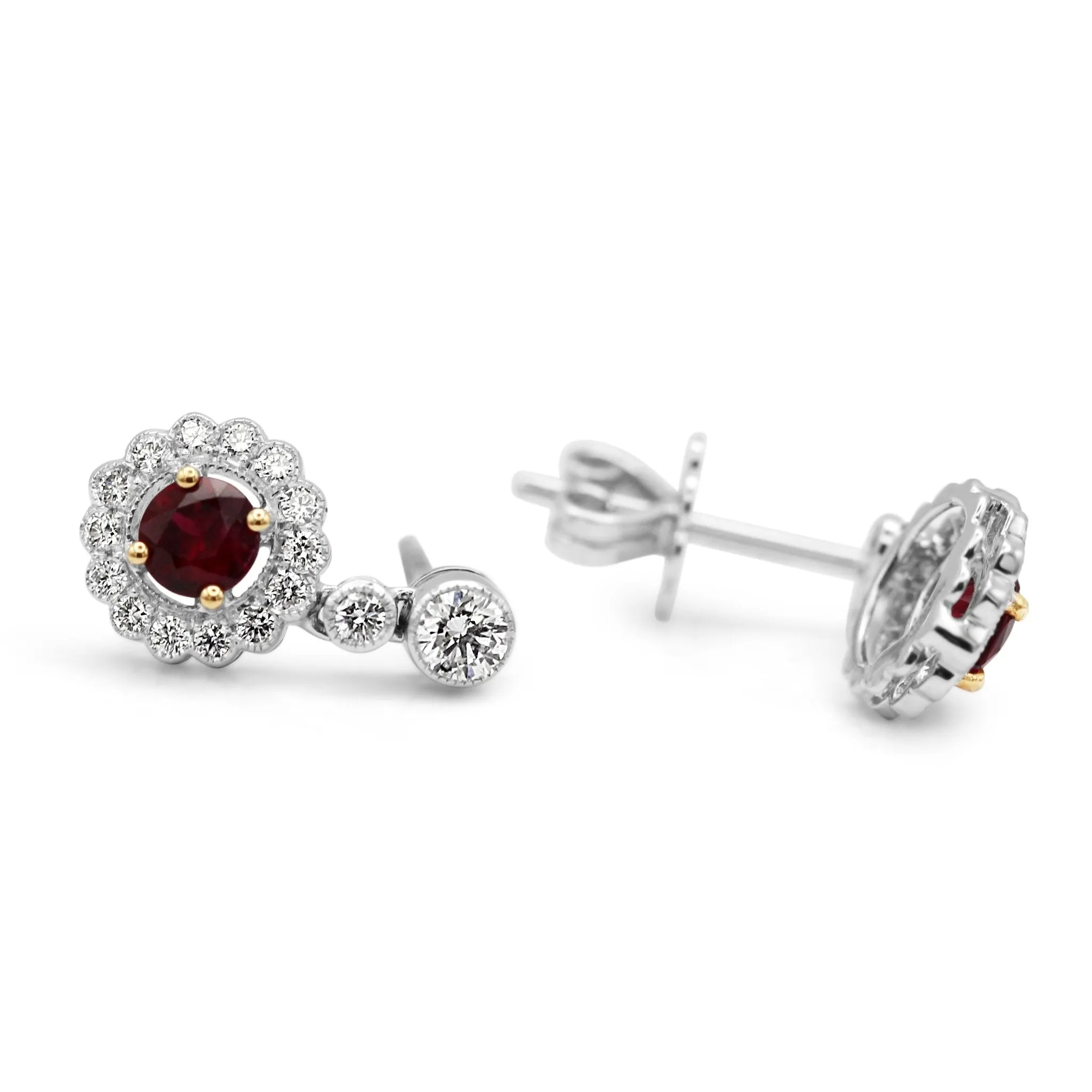 18ct White Gold Diamond & Ruby Drop Earrings