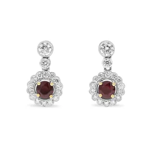 18ct White Gold Diamond & Ruby Drop Earrings