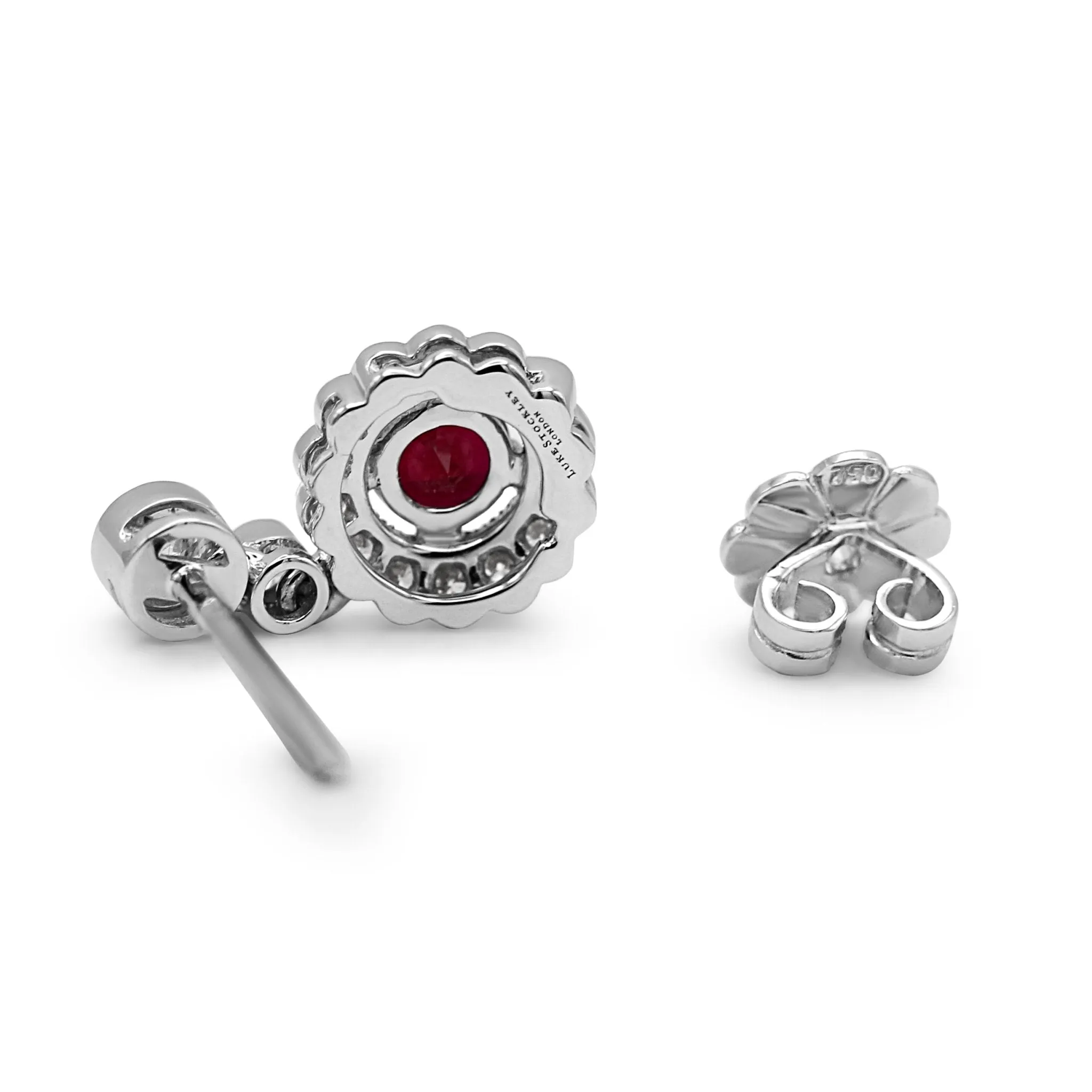 18ct White Gold Diamond & Ruby Drop Earrings