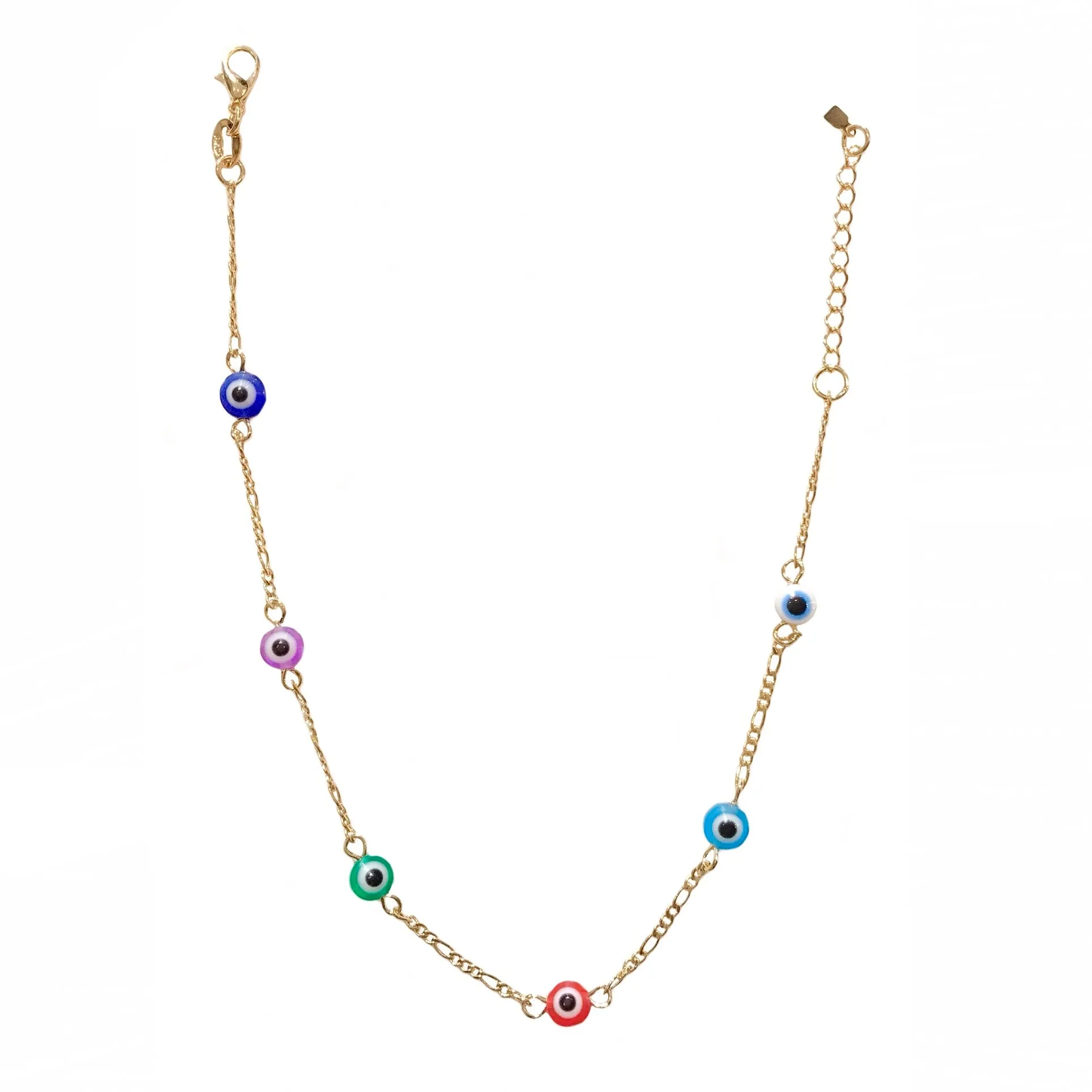 18K Gold Filled Multi Evil Eye Figaro Chain Anklet