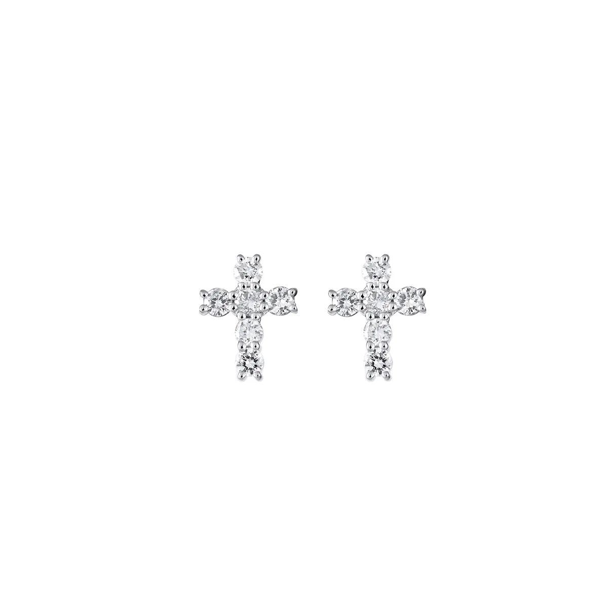 18K White Gold Diamond Stud Cross Earrings