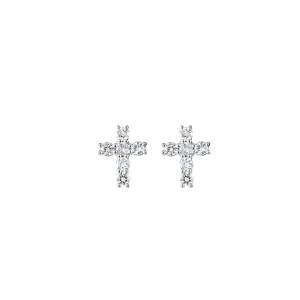 18K White Gold Diamond Stud Cross Earrings