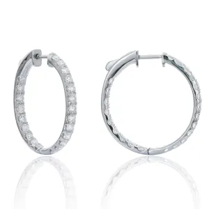 18K White Gold Inside/Outside Diamond Hoop Earrings