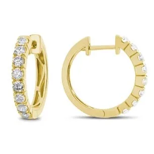 18K Yellow Gold Diamond Round Hoop Earrings