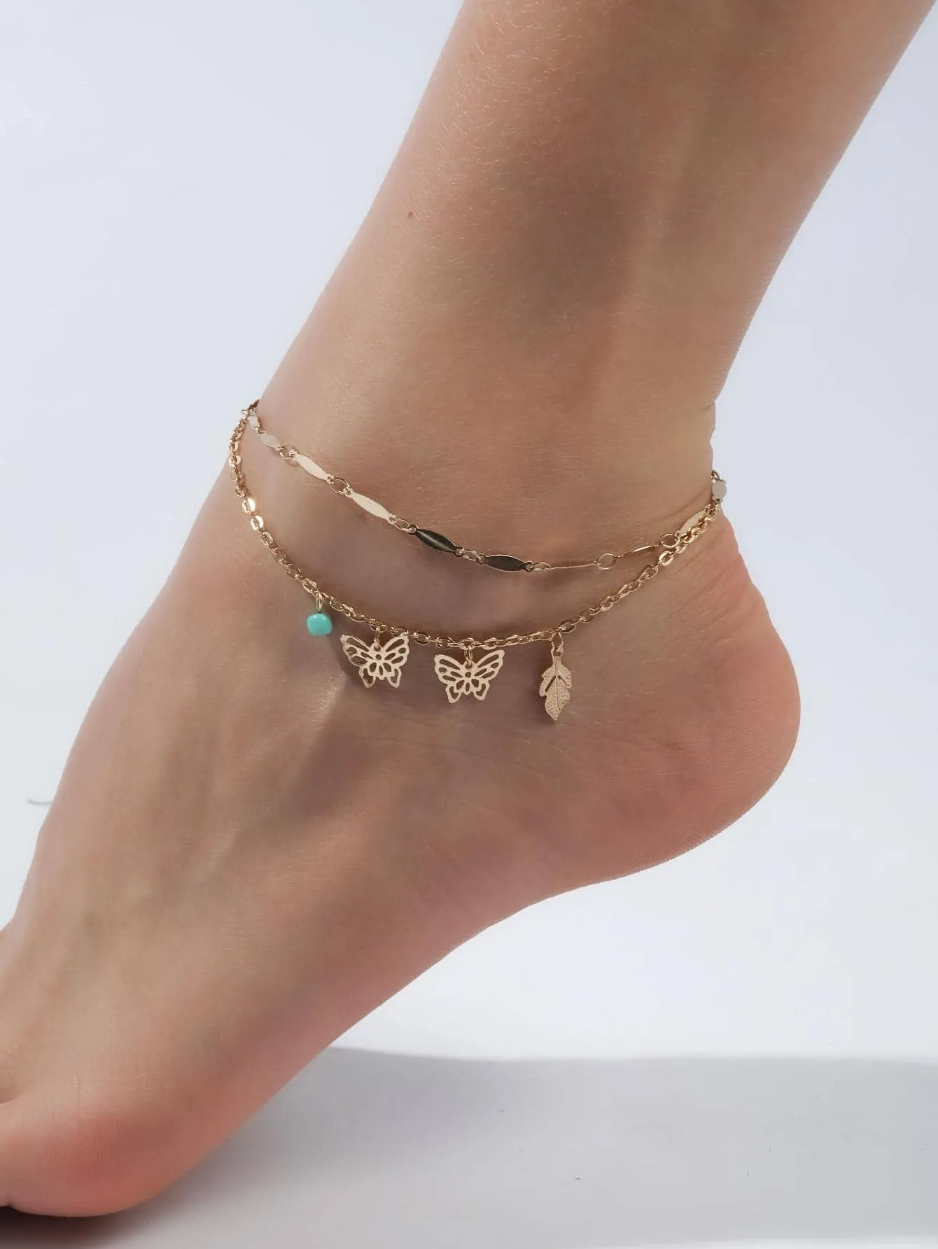 1pc Fashion Butterfly & Leaf Charm Layered Anklet For Women For Daily Decoration