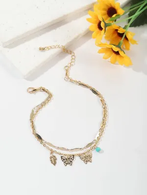 1pc Fashion Butterfly & Leaf Charm Layered Anklet For Women For Daily Decoration