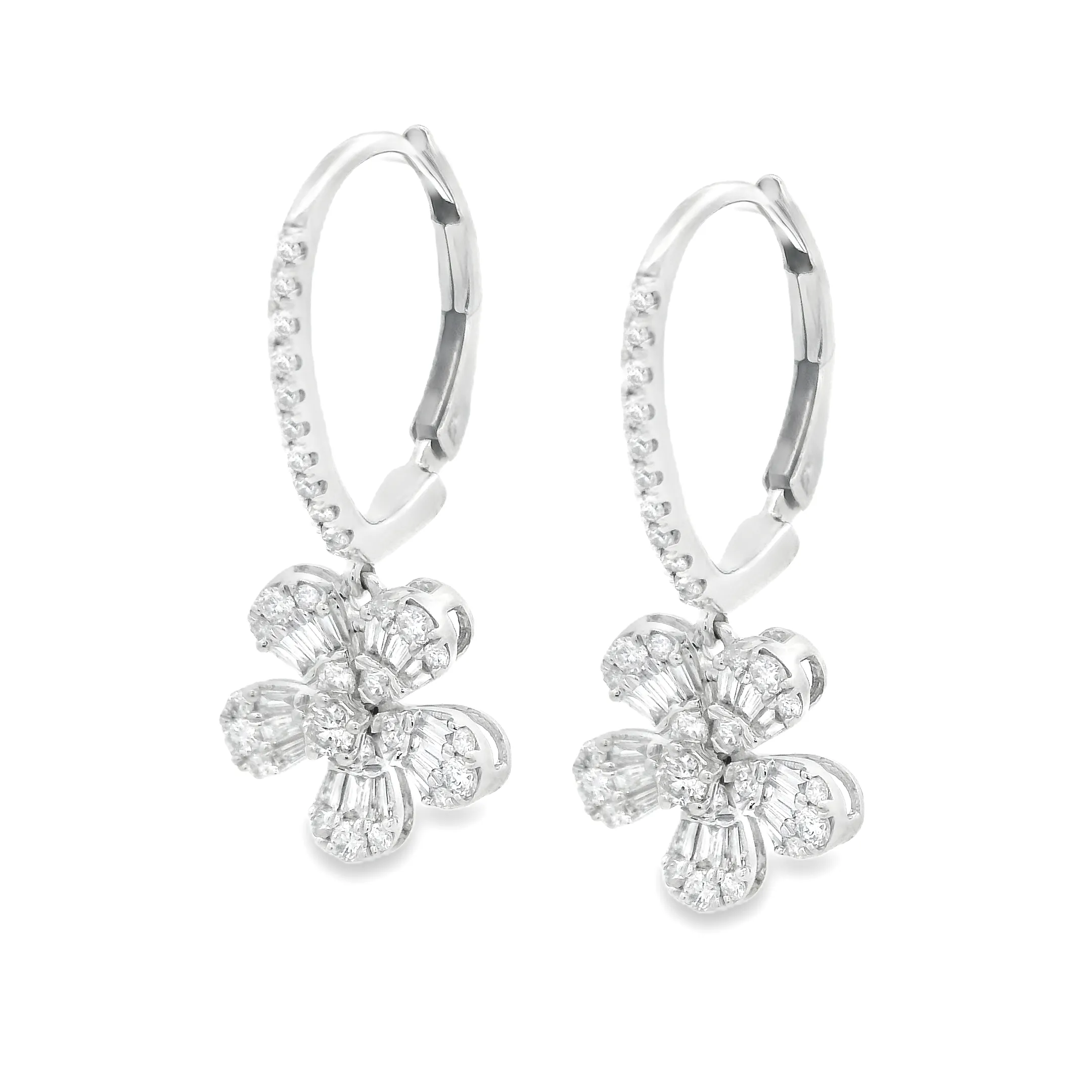 .72ct 14k White Gold Diamond Flower Drop Earrings