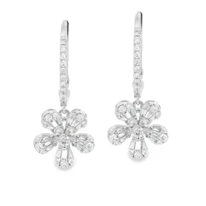 .72ct 14k White Gold Diamond Flower Drop Earrings