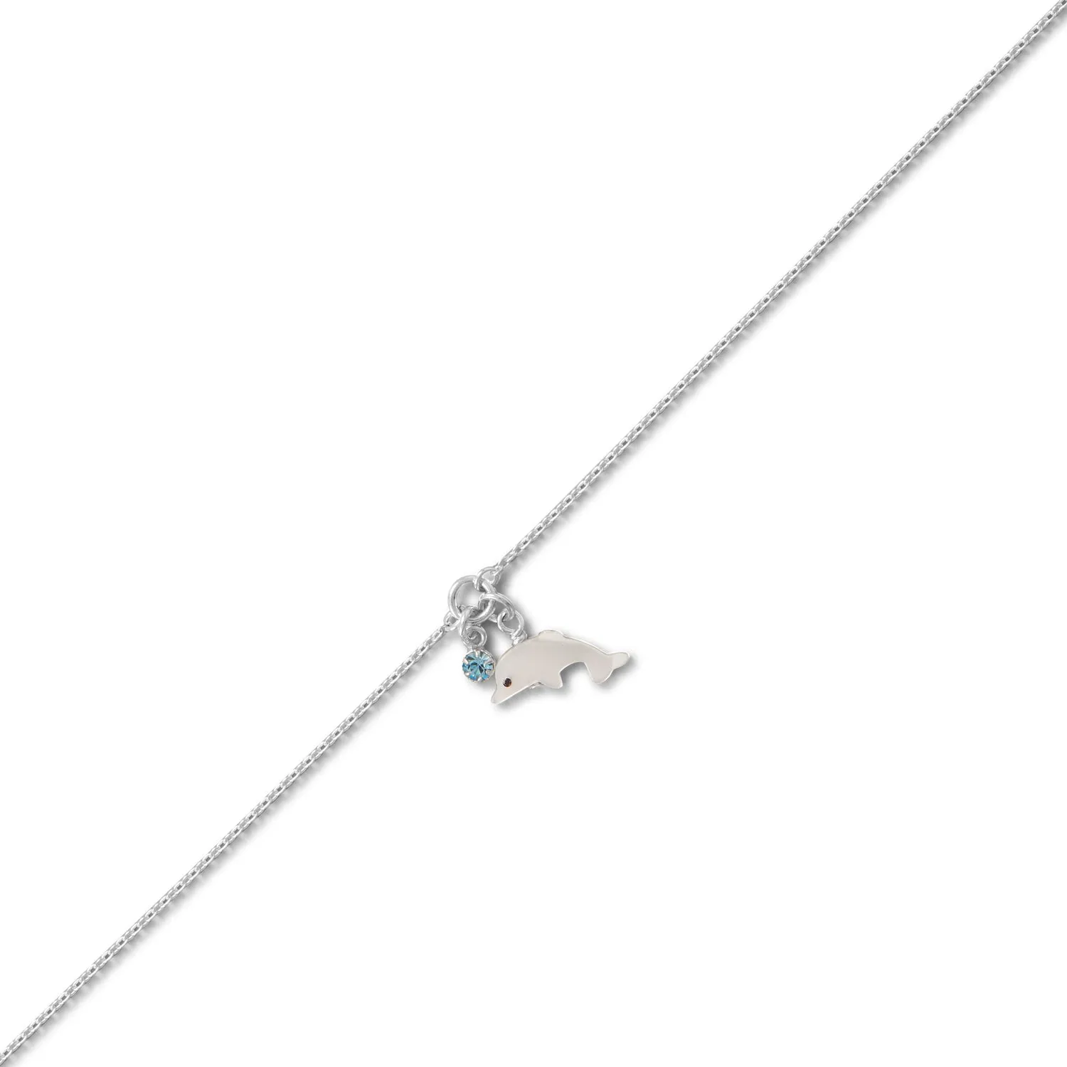 9.5" 1" Dolphin and Crystal Anklet