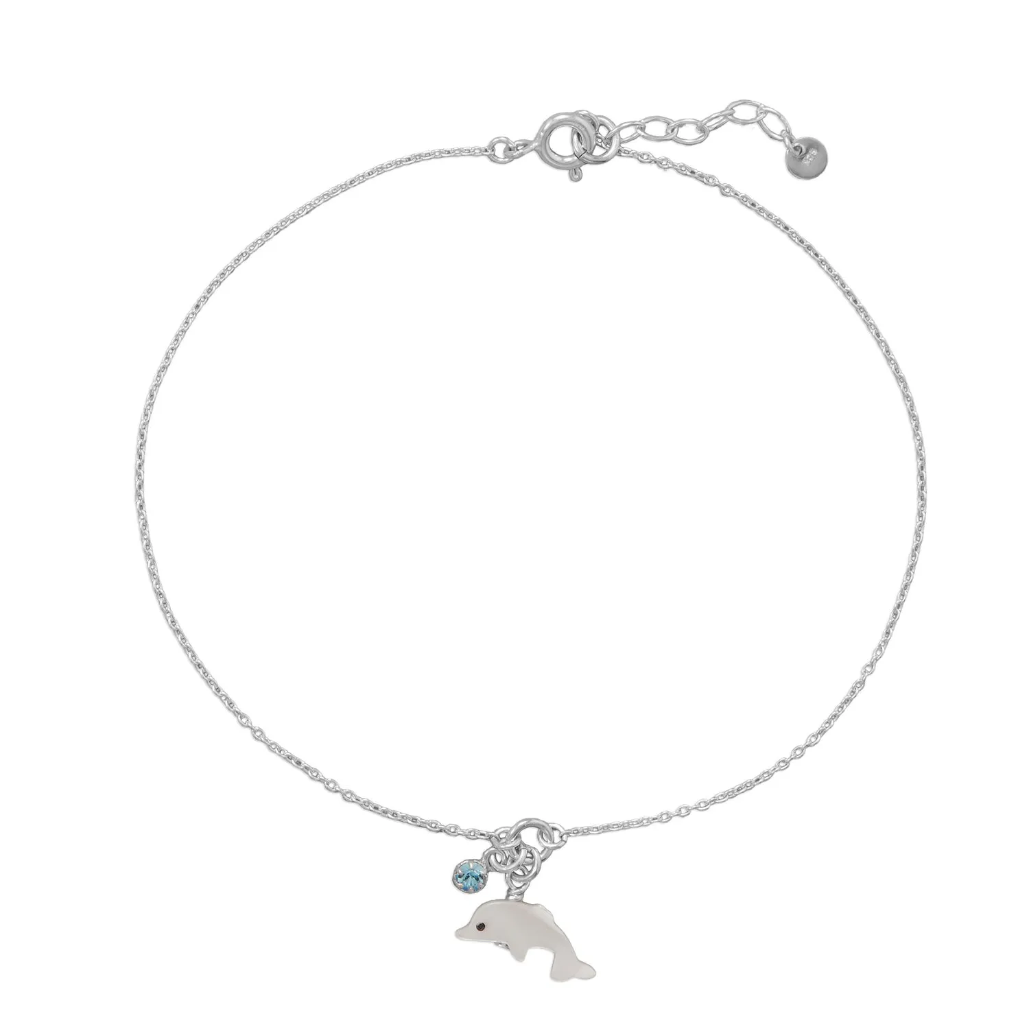 9.5" 1" Dolphin and Crystal Anklet