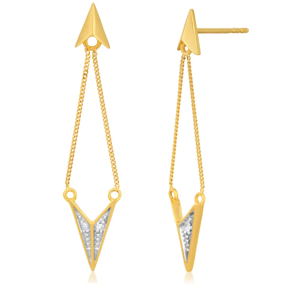 9ct Yellow Gold Diamond Drop Earrings with 2 Brilliant Diamonds