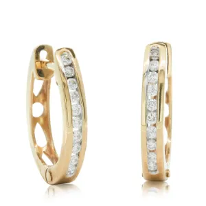 9ct Yellow Gold Diamond Hoop Earrings