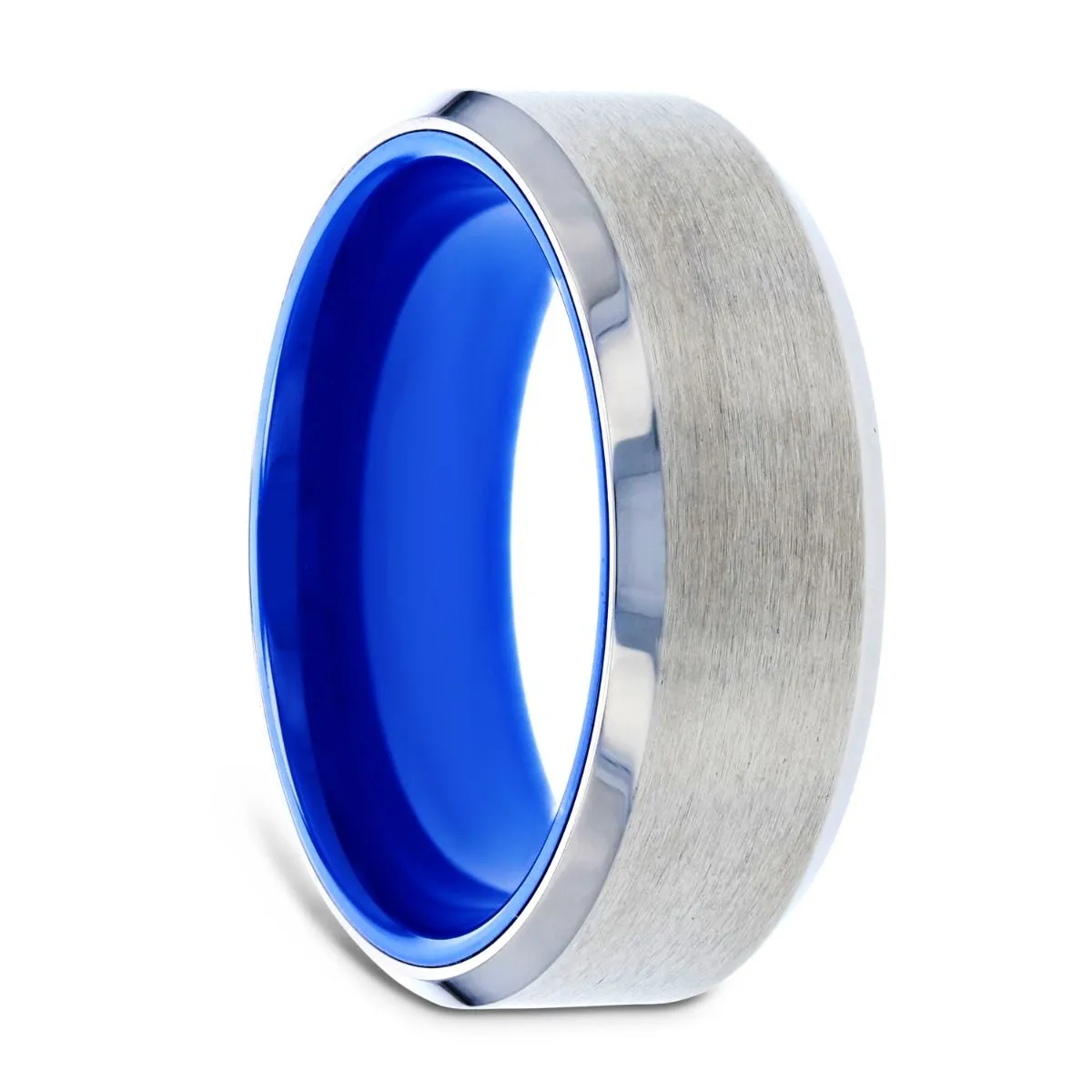 ARCTIC | Silver Titanium Ring, Vibrant Blue Interior, Beveled