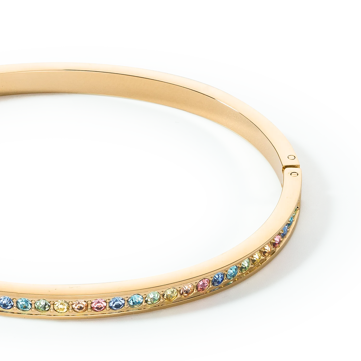 Bangle stainless steel & crystals gold multicolour pastel 17