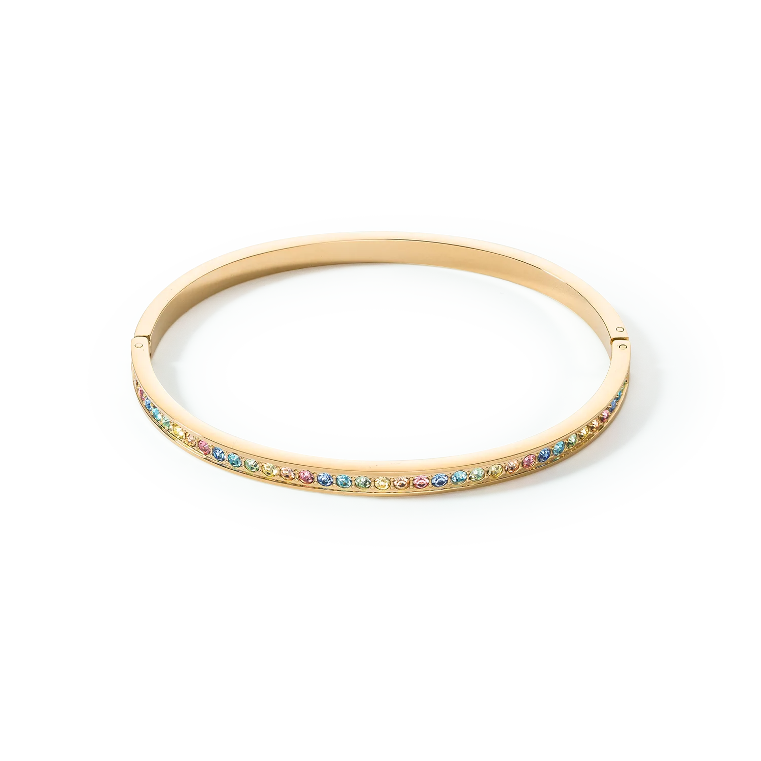 Bangle stainless steel & crystals gold multicolour pastel 17